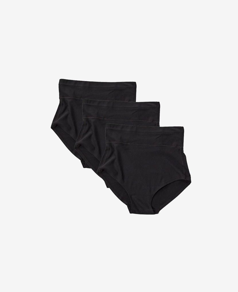 Craveably comfortable maternity-to-postpartum and C-section panty. Shown in Black.