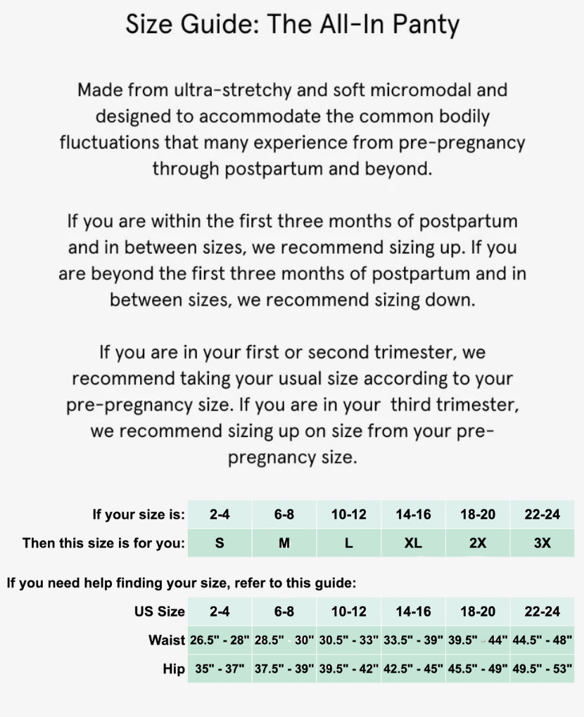 Size recommendations for Grey, Ember, Black, Clay, Falls, Dusk & Pacific.