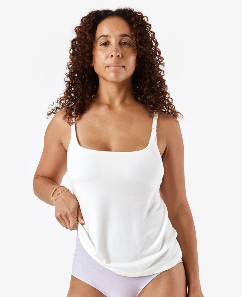 Made of super soft and stretchy fabric, that moves with you as your body transforms through postpartum & breastfeeding.Shown in Chalk.