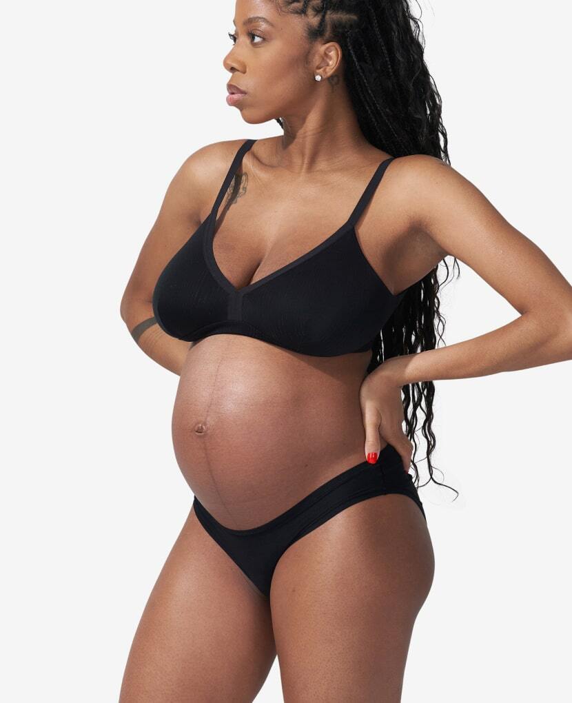 The ultimate in softness, this stretchy, underwear is designed to look and feel great throughout pregnancy and thereafter. Our fabrics are made to the OEKO-TEX 100 safety standard which tests against a list of over 1000 harmful substances. Shown in Black.