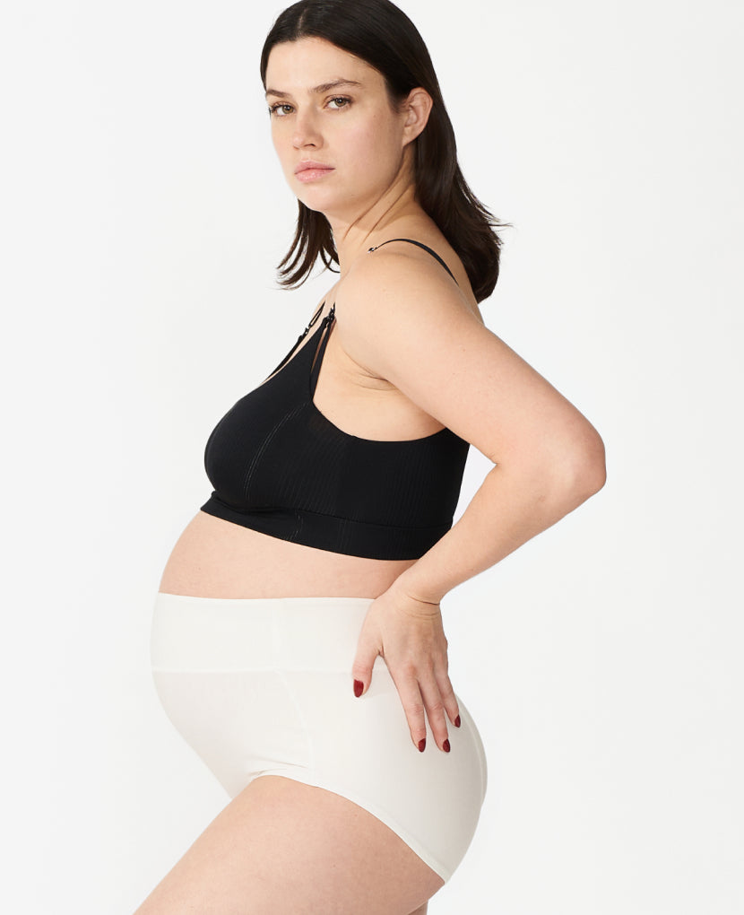 Super soft micromodal feels plush and gentle on sensitive skin through your body's changes. Shown in Chalk/Clay/Dusk.