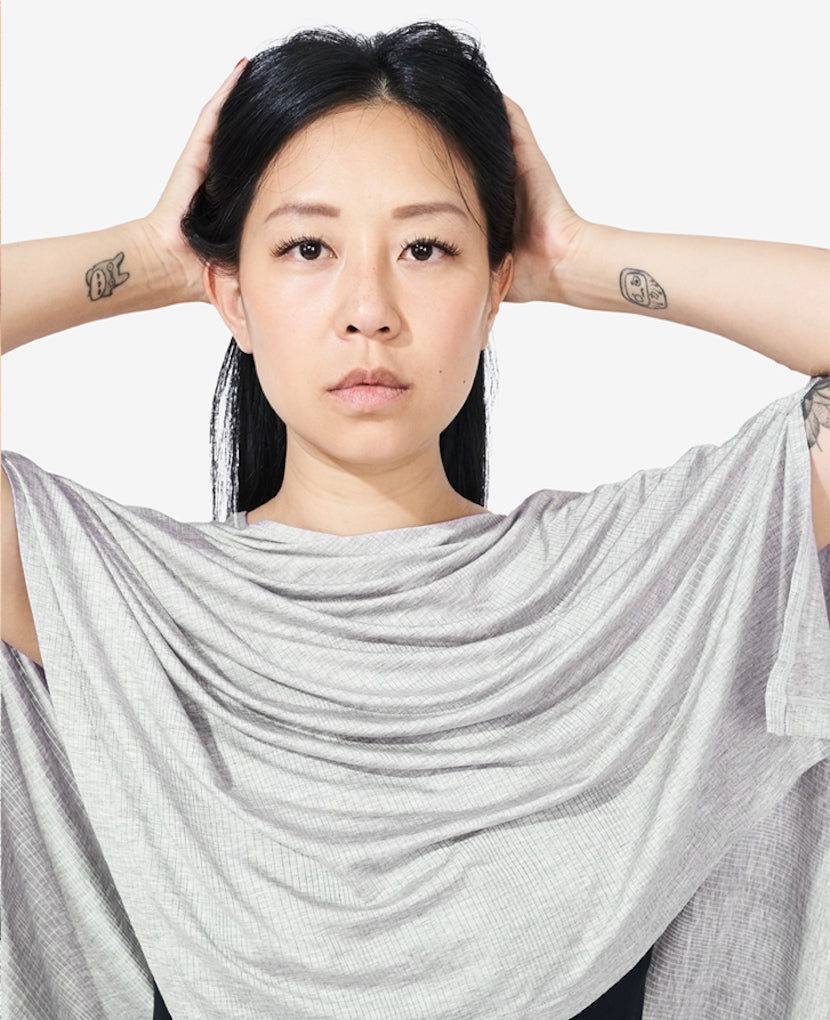 Luxuriously soft Grey Marl fabric with a stunning drape to let you feel a bit more like yourself. Shown in Grey Marl.
