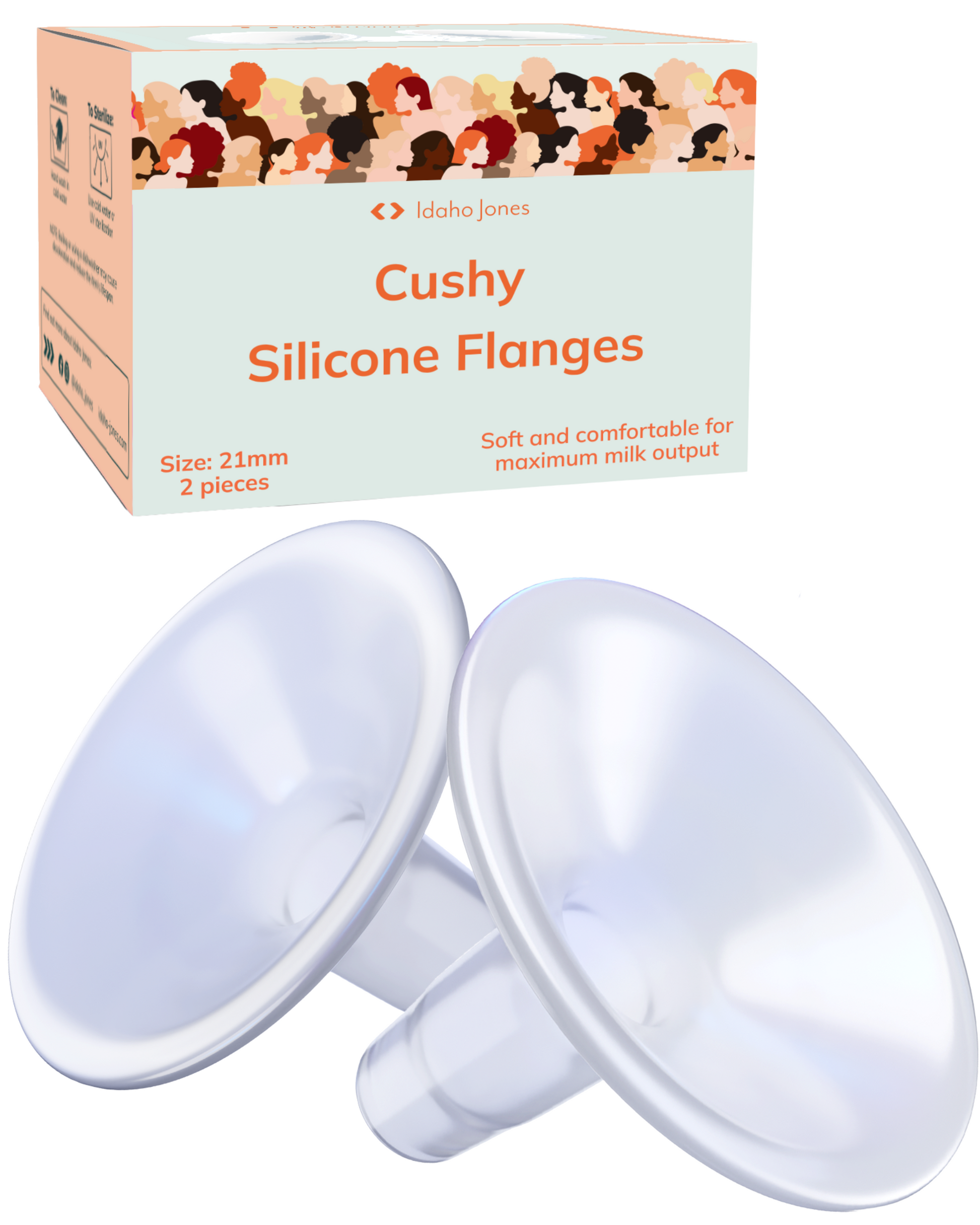 Cushy Silicone Flanges with Idaho Jones packaging on a white background 21m