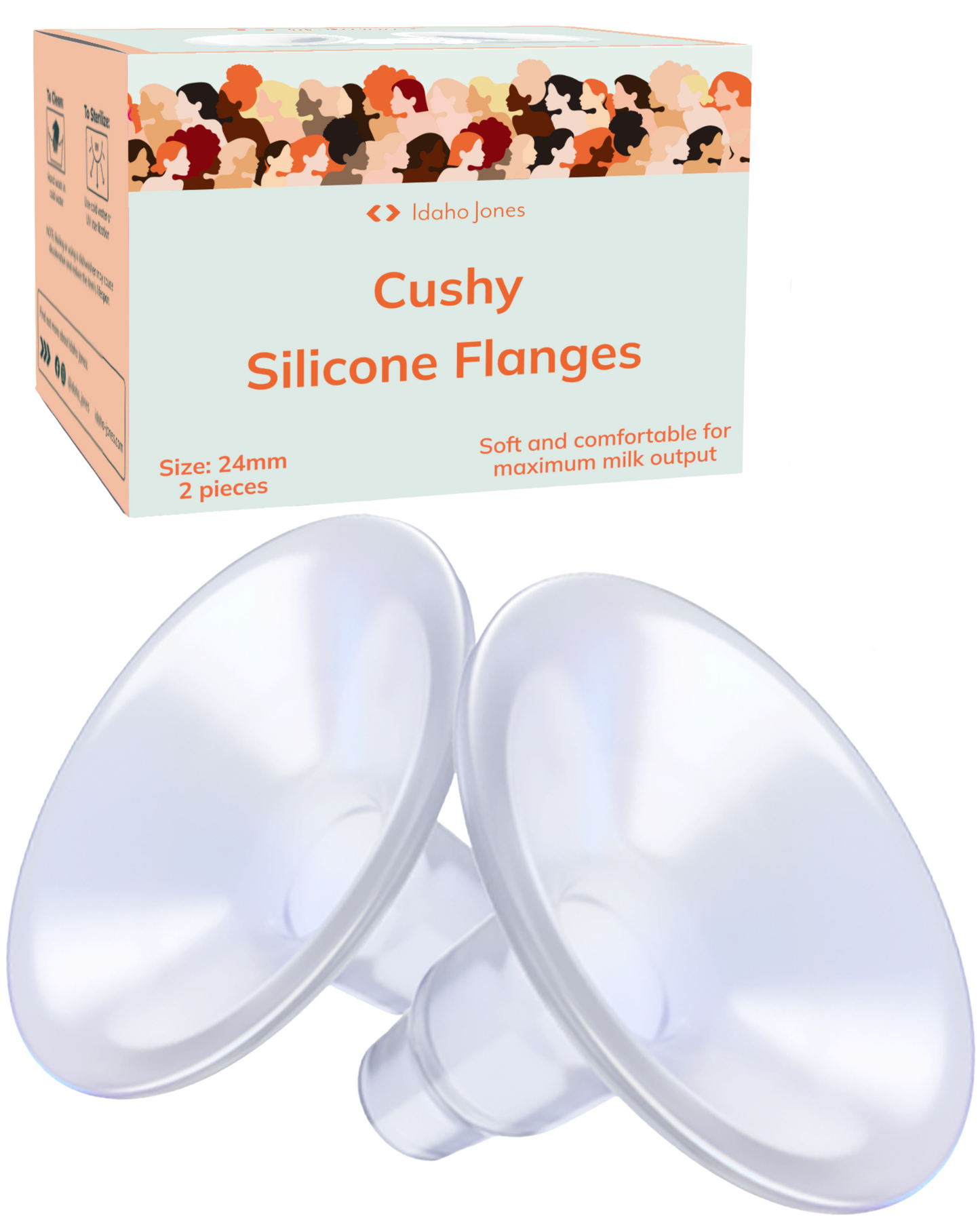 Silicone flanges with Idaho Jones packaging on a white background 24mm 21mm