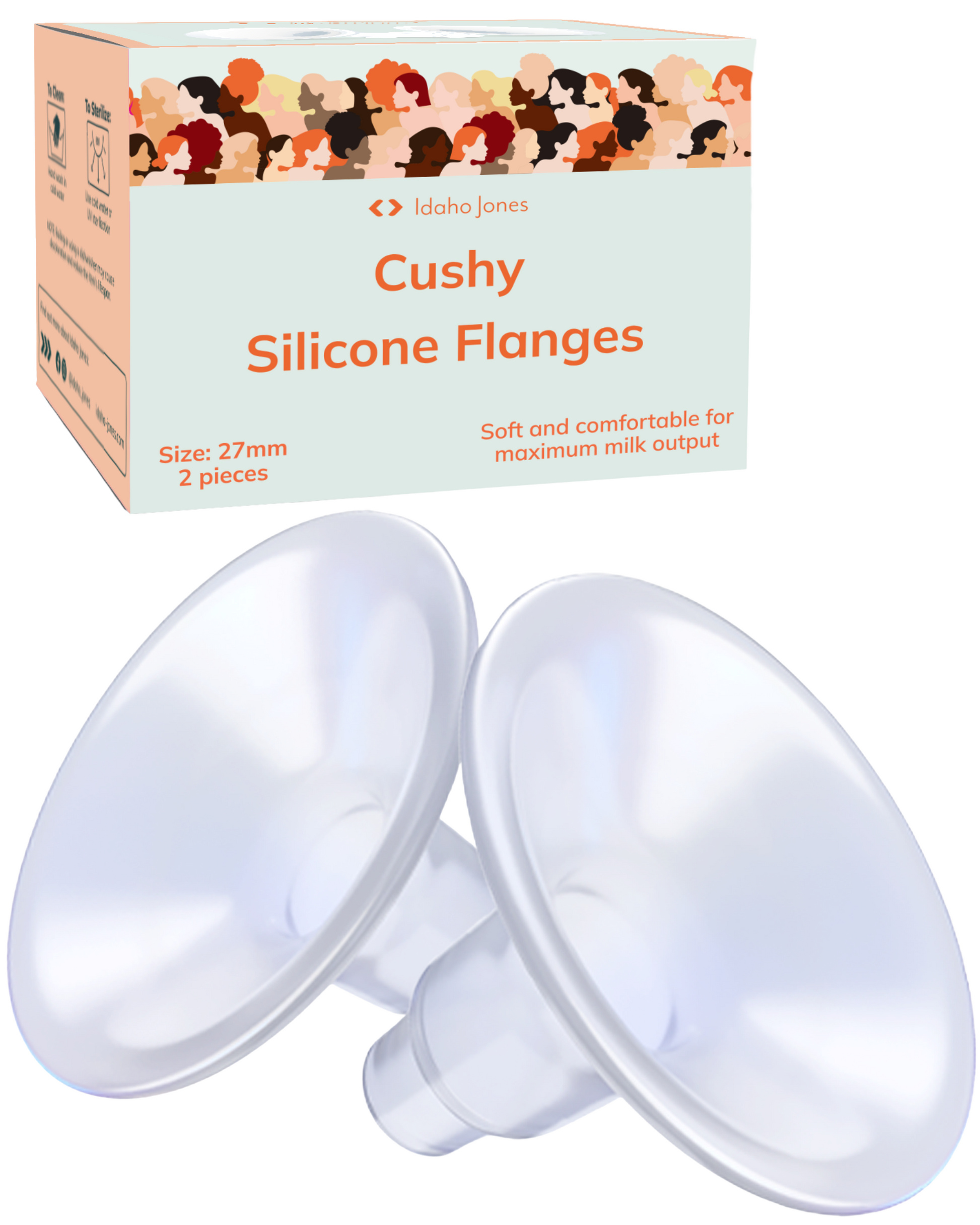 Silicone flanges with Idaho Jones packaging on a white background 27mm