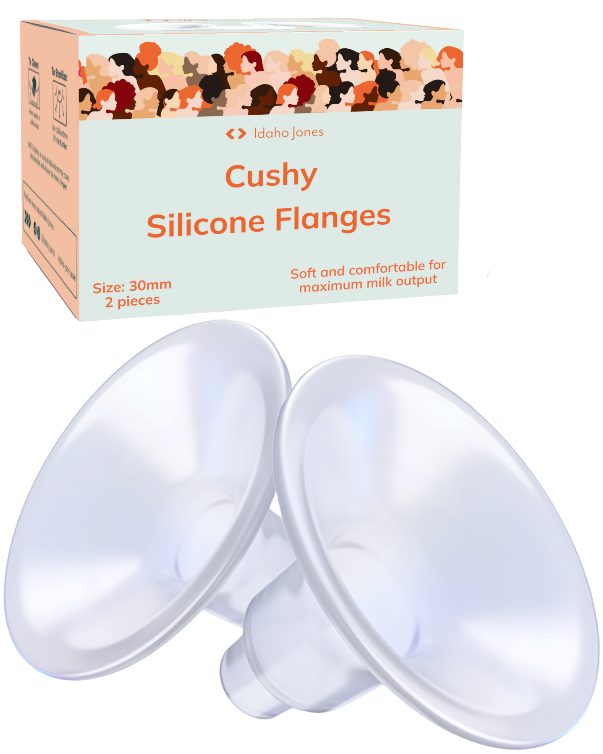 Silicone flanges with Idaho Jones packaging on a white background 30mm
