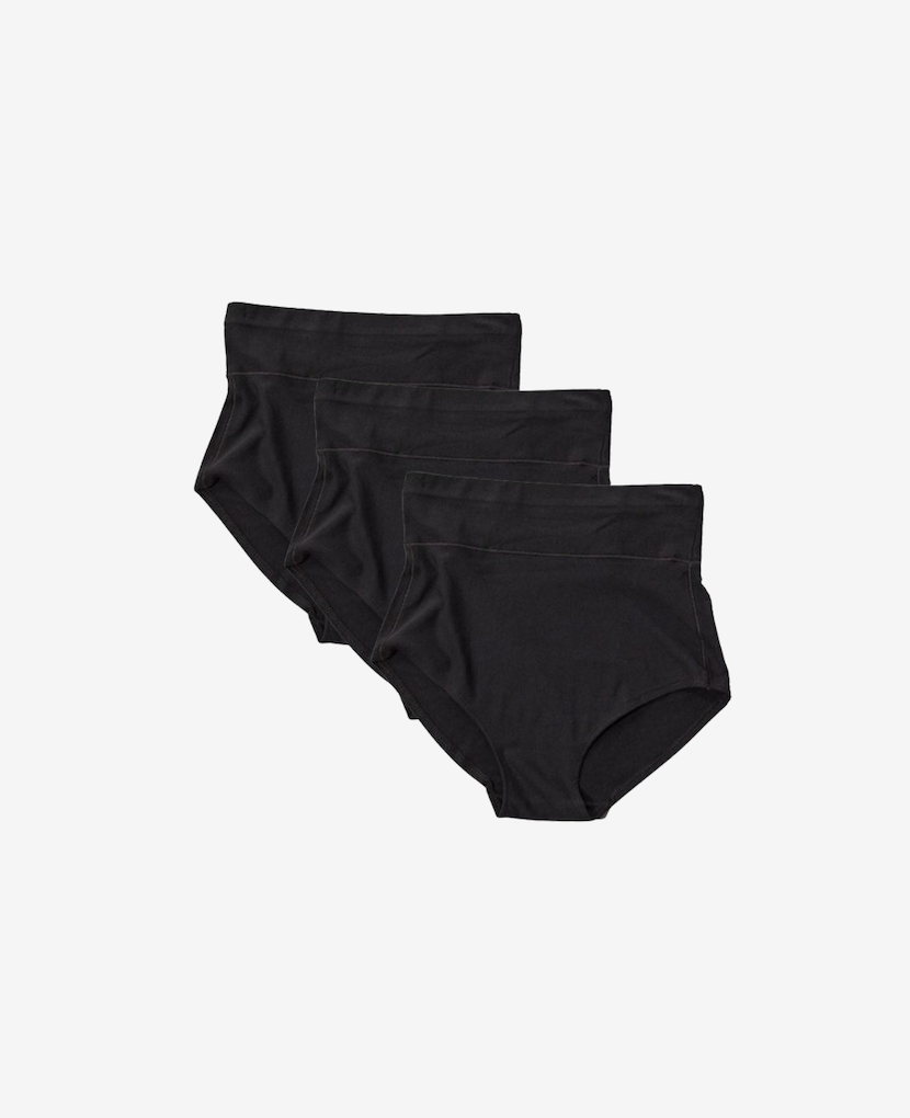 Craveably comfortable maternity-to-postpartum and C-section panty. Now available in a 3-Pack (shown in Black/Black/Black).
