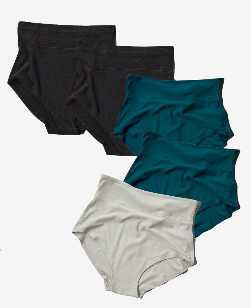 All-In Panty 5-Pack in Black/Pacific/Grey.