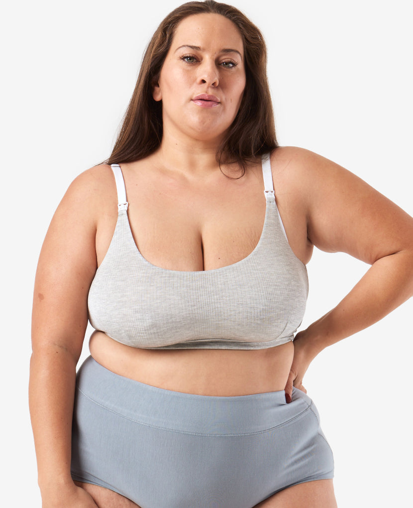 Named “Best Maternity Bra” by InStyle, this Stage 1 pregnancy-through-postpartum bra – with clip-down easy nursing access – is the ultimate in comfort. Shown in Grey Marl.