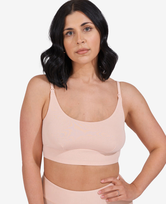 Named “Best Maternity Bra” by InStyle, this Stage 1 pregnancy-through-postpartum bra – with clip-down easy nursing access – is the ultimate in comfort. Shown in Clay/Clay.