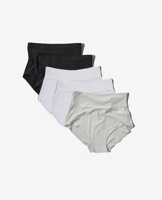 Organic Cotton Stretch Hi Cut Panty 5-Pack | Felina Women's Underwear  (White Haze, Small)