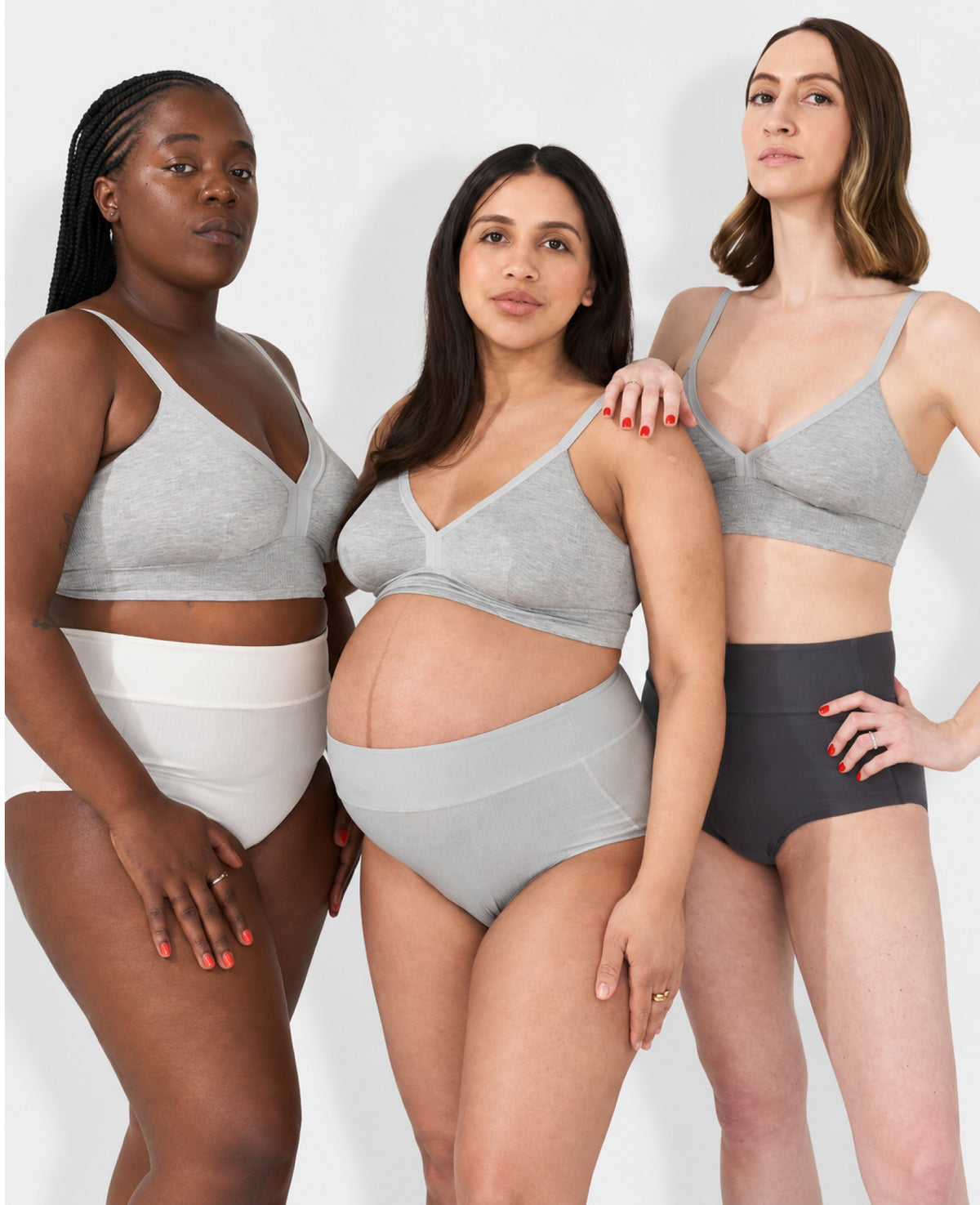 Like all of our styles, this bra accommodates varying cup sizes (S, M, L, XL) for added support while still maintaining a minimal look. Shown in Grey Marl.