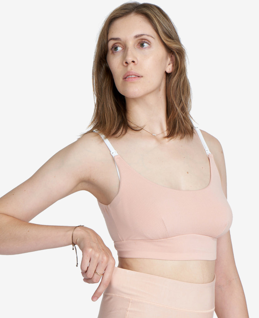 Ultra-stretchy OEKO-TEX fabric moves with your body and is incredibly soft on sensitive nipples and skin. Shown in Clay/White.