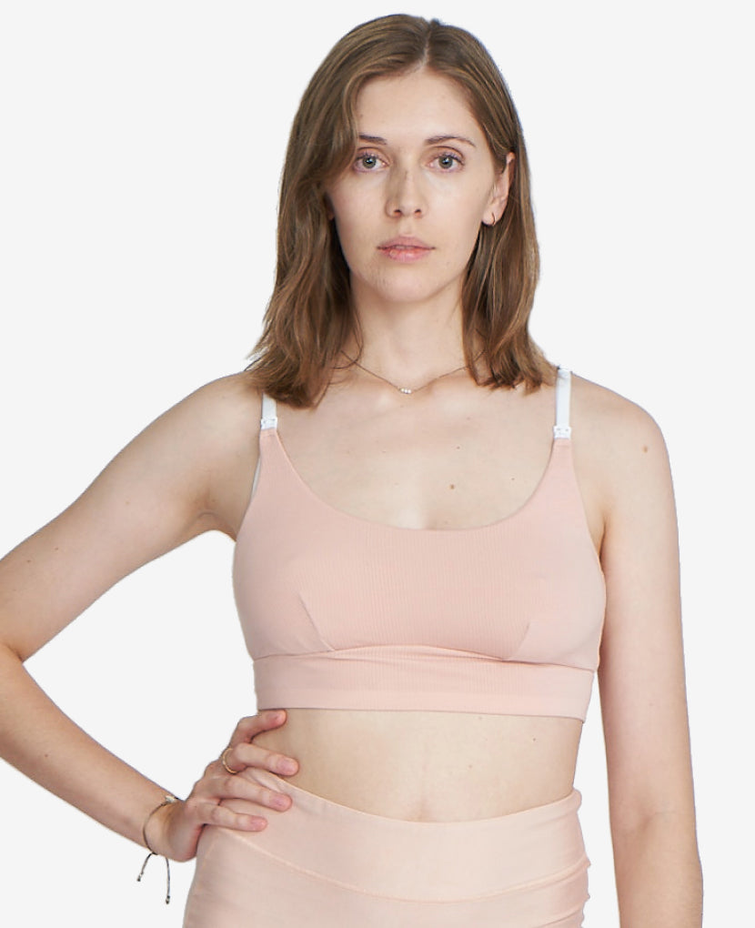 Named “Best Maternity Bra” by InStyle, this Stage 1 pregnancy-through-postpartum bra – with clip-down easy nursing access – is the ultimate in comfort. Shown in Clay/White.