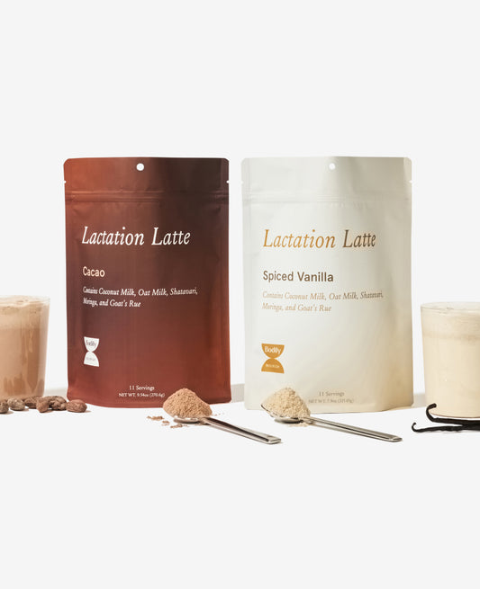 Decadently delicious and made with all-natural, premium ingredients, including galactagogues—– foods used around the world to support milk production—to support you while breastfeeding. Choose your own 2-pack of Spiced Vanilla or Cacao.
