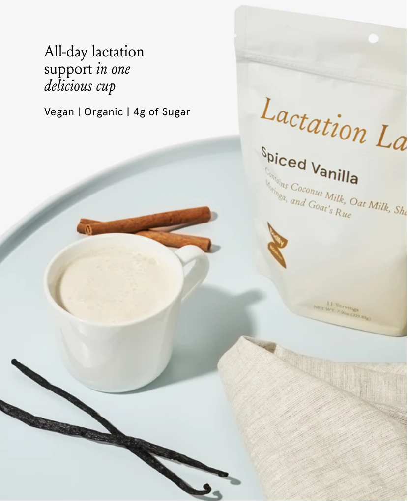 Lactation Latte Spiced Vanilla, Cacao, or Crema.