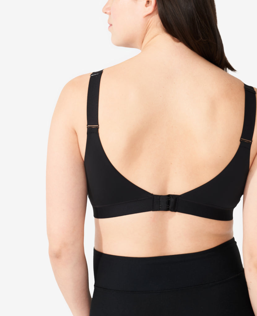 Soft elastic straps can be adjusted to your level of comfort. Strap thickness increases at sizes Large and X-Large for more support. Shown in Black. 