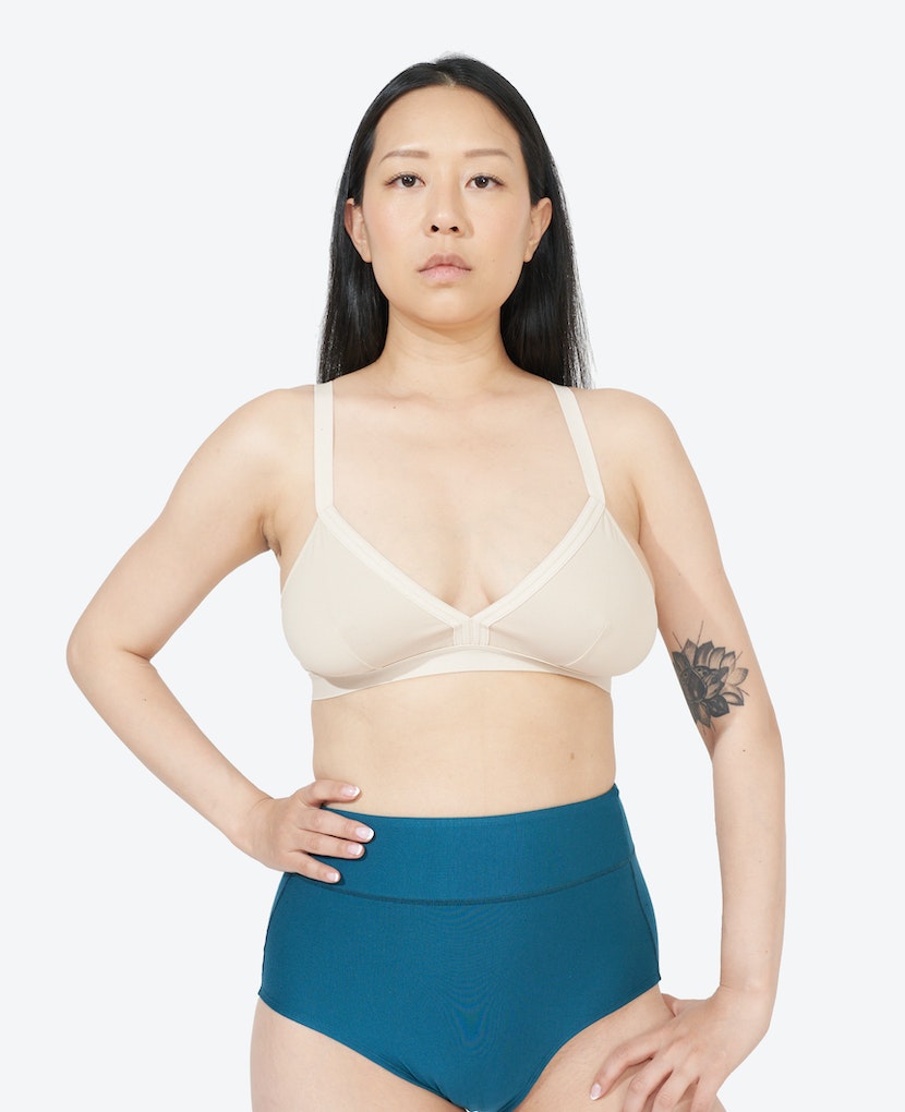 Super soft OEKO-TEX certified micromodal feels plush and gentle on sensitive skin. Ara wears size Small in Pacific.