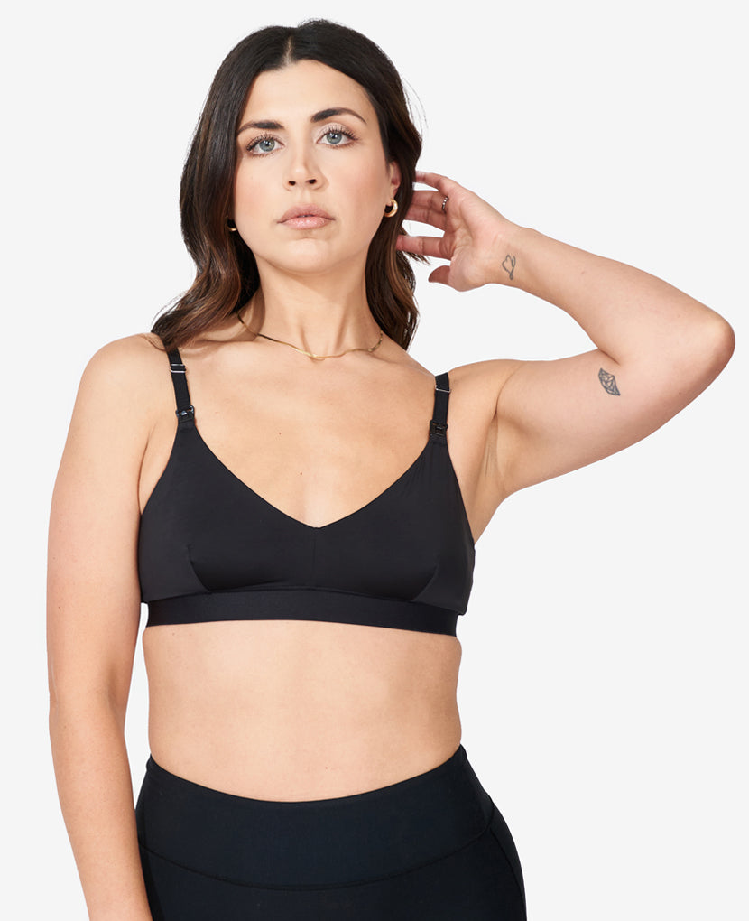 A chic silhouette with a soft V-neckline layers perfectly under clothes. Melissa, 34B, wears size Small in Katherine x Bodily Black. 