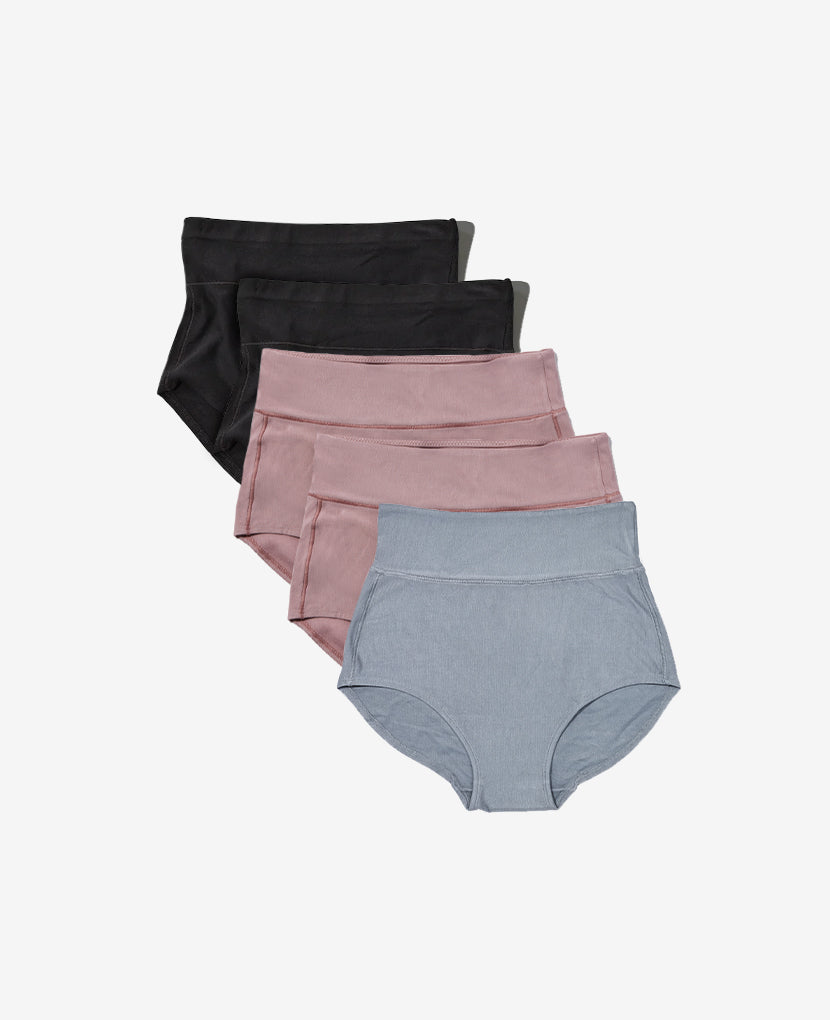 Craveably comfortable maternity-to-postpartum and C-section panty. Now available in a 5-Pack (shown in Black/Dusk/Slate).