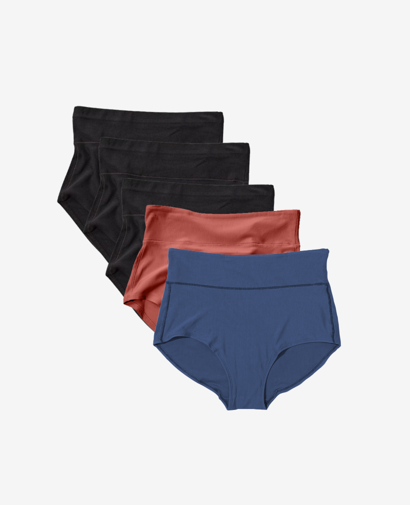 Craveably comfortable maternity-to-postpartum and C-section panty. Now available in a 5-Pack (shown in Black/Ember/Falls).