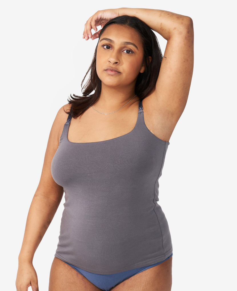 The Always-On Nursing Tank is your 24/7 go-to for easy feeding, maximum comfort, and modern styling. Shown in Anthracite.