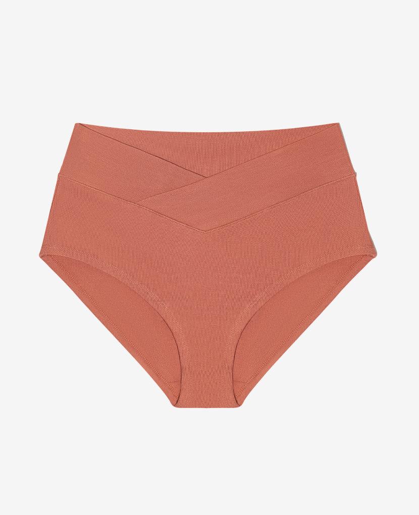 The Embrace Crossover Panty in Sandstone.