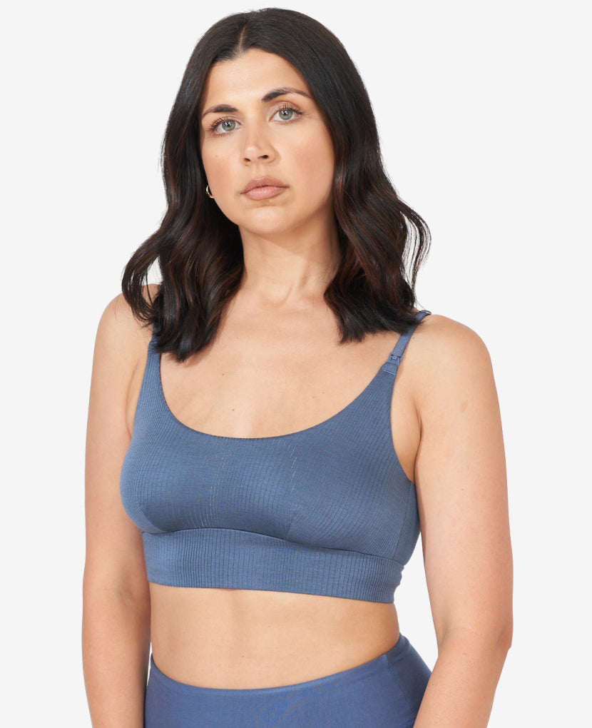 Named “Best Maternity Bra” by InStyle, this Stage 1 pregnancy-through-postpartum bra – with clip-down easy nursing access – is the ultimate in comfort. Melissa, size 34B, wears a S in Falls.