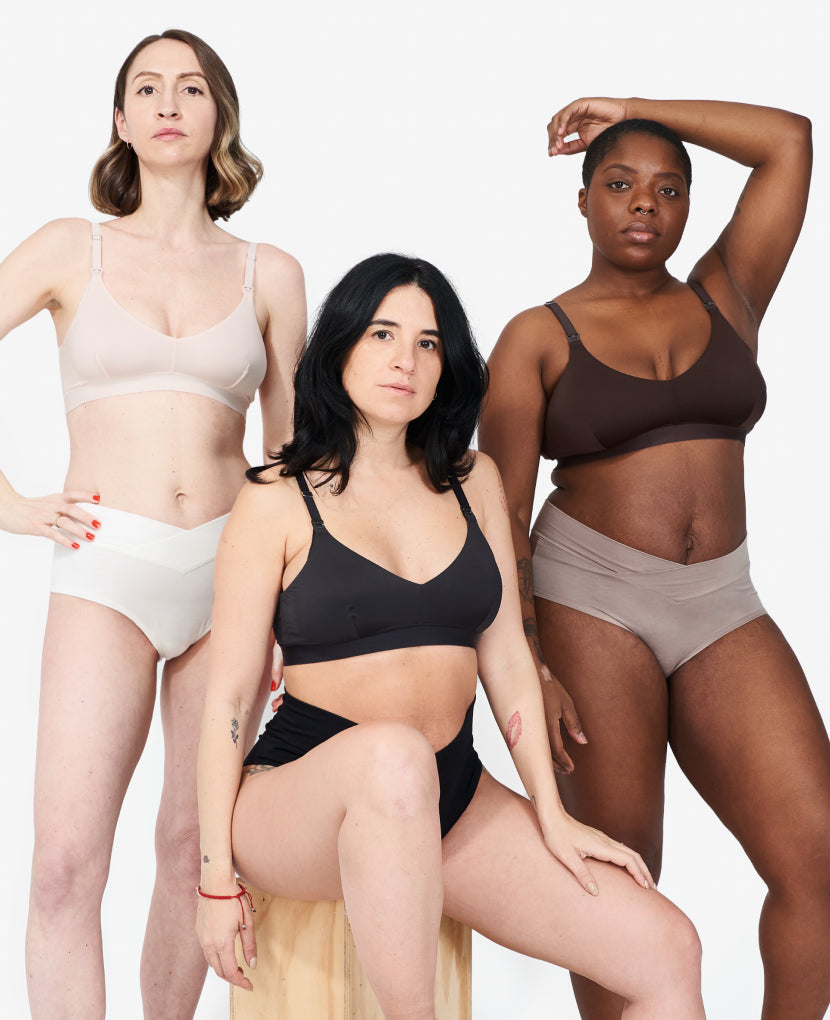 A panty that leaves space for you to be you – reconnecting with yourself, finding your new self, and embracing them both. Available in Black/Chalk/Silt.