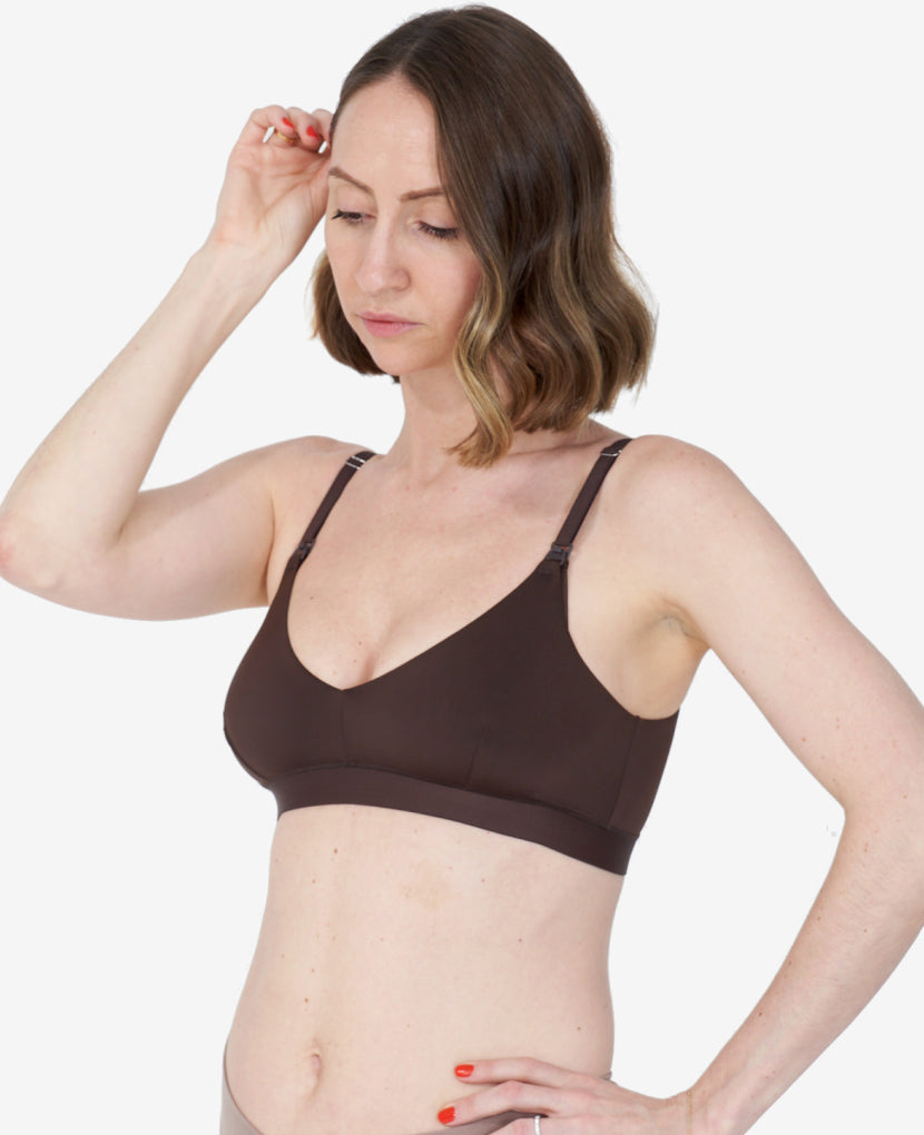 Developed with an IBCLC, this versatile bra prioritizes breast health while re-introducing a bit of structure. Nora wears a S in Java.