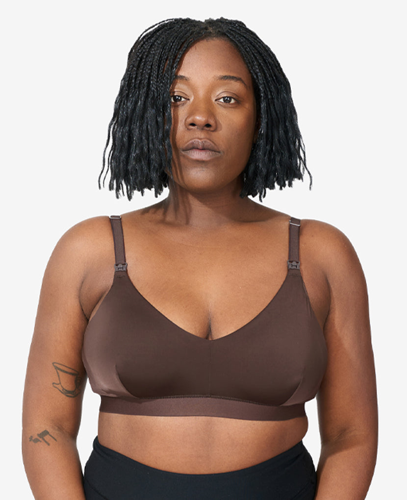 For more support in sizes L-XL, we increased the width of our straps. Tahirah, 38D, wears size Large in Java.