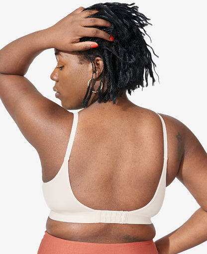 Adjustable shoulder straps and our custom, extended back closure offers 5 rows of hooks for comfortable wear through all your bodily changes. Tahirah wears a L in Shell.