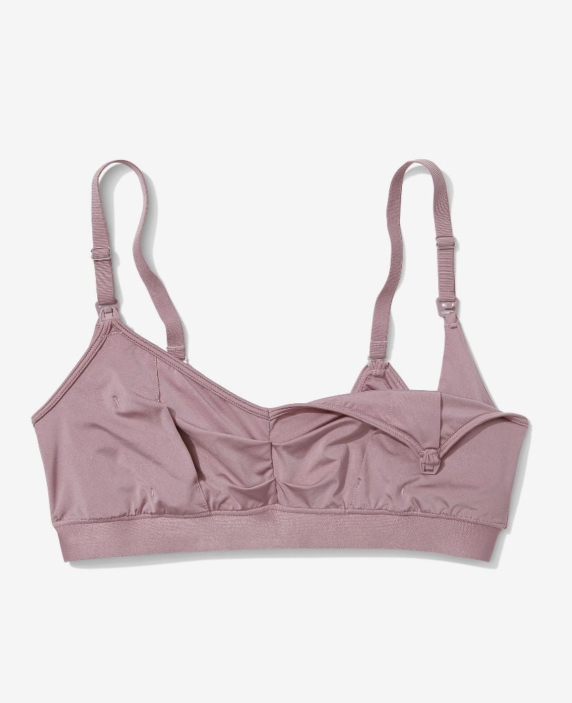 Move back and forth freely from nursing to pumping in our Dusk Do Anything Bra with easy one-handed secure-snap nursing clips.