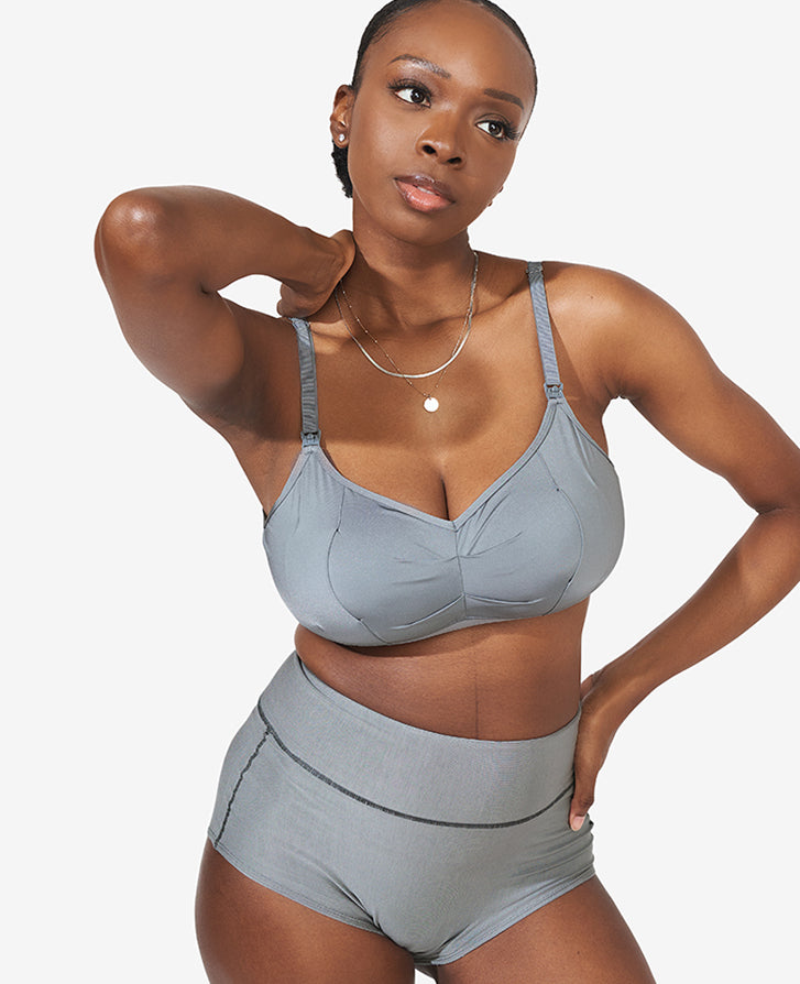 Perfect for nursing, pumping, and doing anything on the go. Featuring the Slate Do Anything Bra.